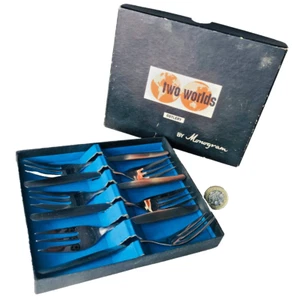 Two Worlds Cutlery by Monogram Cake Forks in Box Vintage ra - Picture 1 of 8
