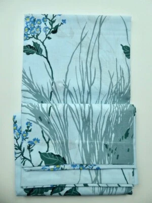 VINTAGE UNUSED PEQUOT "LITTLE CHICKADEE" BIRDS BLUE MUSLIN (1) TWIN FLAT SHEET - Image 1 of 4