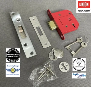 Union 81mm (3") StrongBOLT - BS 5 Lever Mortice Deadlock Satin Stainless Steel - Picture 1 of 7