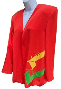 NOS Vtg 80s Blazer Open Jacket New Wave Geometric 3D Silky Orange Green Gold M L - Picture 1 of 13