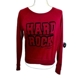 VINTAGE Hard Rock Cafe Woman's Sweatshirt Size S Biker Rocker Fitted Scoop Neck - Picture 1 of 5