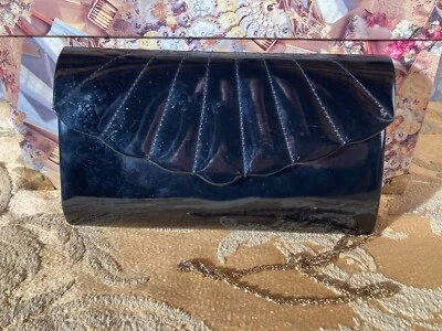 Bolso de Hombro Vintage Años 80 Negro Patente Retro Rocker Edgy Cóctel Foto 1 de 4