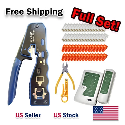 RJ45 Crimp Tool Kit Set, Ethernet Pass through Crimper, Network Cat5e Cat5 Cat6 - Image 1 of 4