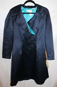 RARE Dana Buchman Long Coat Blazer Jacket Navy Blue Sz 8 $228 - Picture 1 of 3