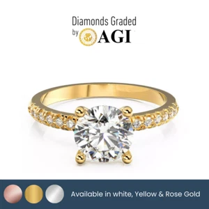 Anillo de compromiso de diamantes cultivados en laboratorio FVS1 de 2,28 quilates certificado AGI de oro amarillo de 18 quilates - Imagen 1 de 2