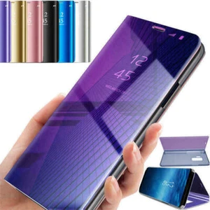 For Samsung S8 S9 - Mirror Flip Leather Case, Slim Stand Phone Cover AU - Picture 1 of 12