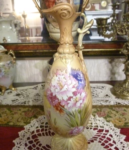 Antique Continental Ivory Blush Long Neck Vase 31cm tall - Picture 1 of 8
