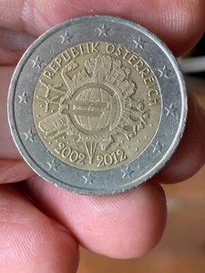 Moneta da 2 Euro Commemorativa Austria 2012 10° Anniversario - circolata - - Foto 1 di 3