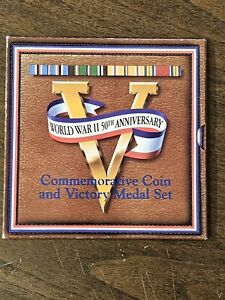 U.S. MINT WORLD WAR II 50TH ANNIVERSARY COMMEMORATIVE COIN AND VICTORY MEDAL SET