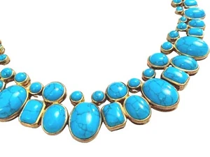 Greek Turquoise Stone and Gold Plated Necklace (retail £800) - Picture 1 of 5