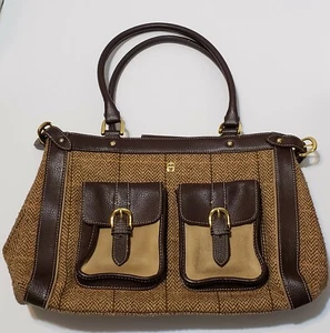 Bolso de Mano Hecho a Mano Etienne Aigner De Colección Tweed recortado en cuero - Imagen 1 de 9