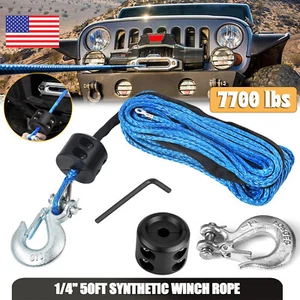 1/4" x 50' 7700 lbs Synthetic Rope Winch Cable Hook Stopper For ATV UTV Polaris - Bild 1 von 15