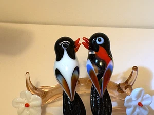 Murano Style Art Glass 2” Love Birds on Pink Branch w Flowers, UV? - Picture 1 of 13