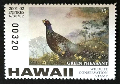 2001 Hawaii Wildlife Conservation Duck Stamp, HI6, Green Pheasant, MNH - Image 1 of 2