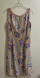 ESCADA Dress Womens 38 Pink Floral Sequin Sleeveless Sheath Party Dress - Picture 1 of 5
