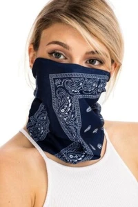 Paisley Head Bandanna Mascarilla Facial y Escudo Cuello Polaina Azul Marino y Blanco - Imagen 1 de 5