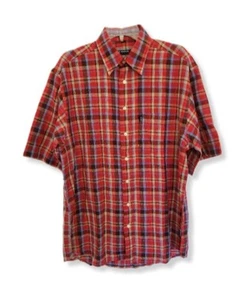 Camisa para hombre Le Frog roja a cuadros manga corta abotonada 100 % algodón talla M - Imagen 1 de 8