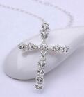925 Sterling Silver Zircon Diamante Cross Pendant Necklace Christian Jewelry 18"