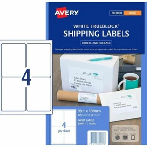 2 x Avery 936037 Inkjet WHITE TRUEBLOCK Shipping Labels 4 / Sheet 50 Sheet 4 UP - Picture 1 of 1