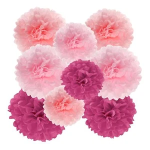Pink Tone Tissue Paper Pom Poms 18PCS 8"-12" Paper Flowers Ball Wedding - Picture 1 of 6