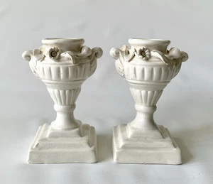 Coppia portacandele urna porcellana italiana Antonio Zen AZ Nove fiori avorio - Foto 1 di 14