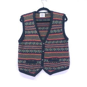 Vintage Cape Isle Knitters bunt gestreift Fair Isle Knopf Pullover Weste Gr. L - Bild 1 von 12
