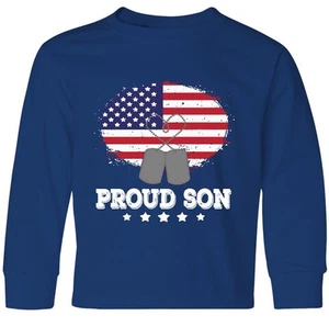 Inktastic Military Proud Son US Flag Youth Long Sleeve T-Shirt Veteran Soldier - Picture 1 of 5