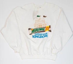 Vintage Milky Way Candy Men XL Crewneck Sweatshirt White 90s Snack Promo Castle - Picture 1 of 15
