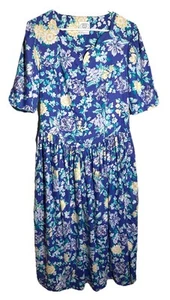 Vintage Laura Ashley Blue Floral Cottage Core Dress US Size 12 Granny Prairie - Picture 1 of 8
