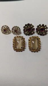 Vintage Konvolut Strass Ohrringe 3 Paar goldfarben Schraubverschluss und Clip On schön - Bild 1 von 8