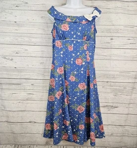 Vestido para mujer Hell Bunny Vixen talla grande azul rosa floral lunares - Imagen 1 de 6