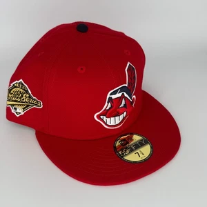 Wool Red Navy Chief Wahoo Banned Cleveland Indians Guardians 1995 World Series N - Bild 1 von 23
