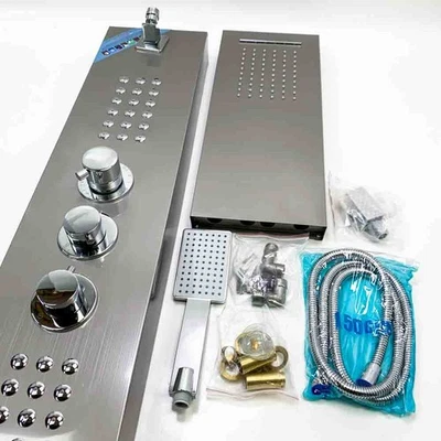 fyheast Thermostat-Duschsäule aus Edelstahl, 5 Duschmodi mit Handbrause, - Bild 1 von 4