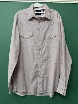 Mens Wrangler Shirt. Large Tall. Red Stripe. Long Sleeve. SKU 87017 - Image 1 of 4