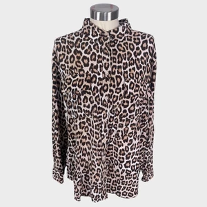 Chico's Size 3 Size XL Button Shirt Cheetah Leopard Animal Print Black Beige Tan - Picture 1 of 9