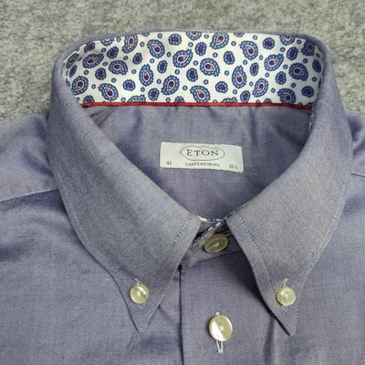 Camisa ETON Para Hombre Talla 42 16 1/2 Ajuste Contemporáneo Púrpura Abotonada Cachemira 16.5 Foto 1 de 4