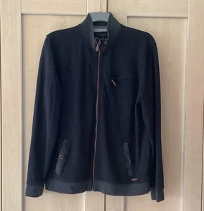 TED BAKER Sz 5 Navy Blue Jersey Jacket Zip & Button Pockets Great Cond - Picture 1 of 6