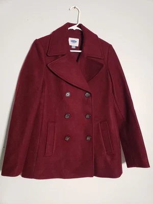 Old Navy Double-Breasted Pea Coat Burgundy Maroon Red Women's Size Medium - Image 1 of 4