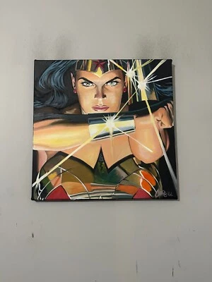 Wonder Woman Comic Art 18" x 18" Pop Art Painting Chris Cargill - Image 1 of 4