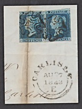 GB - QV 2d Blue (1841 IMPERF) PAIR on PIECE with MALTESE CROSS (CV £550+)