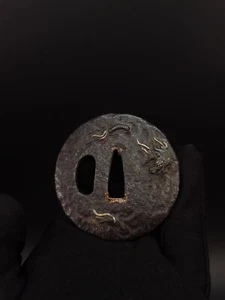 Espada Japonesa Dragón Tsuba para Wakziashi Tanto, Antiguo Período Edo, A191 - Imagen 1 de 11