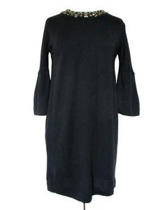 Vince Jewel Neck Sweater Dress M Women Black Stretch Wool Knit - Picture 1 of 6