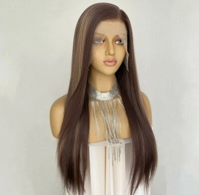 Парик с кружевной передней частью высокой четкости из смеси человеческих волос с подсветкой волнистый кудрявый длинный светлый омбре - Изображение 1 из 4