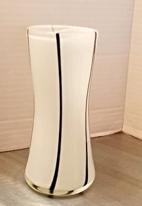 Venetian Cased Art Glass White Black Ribbon Weighted Bottom Hourglass 6 1/4 inch - Picture 1 of 4