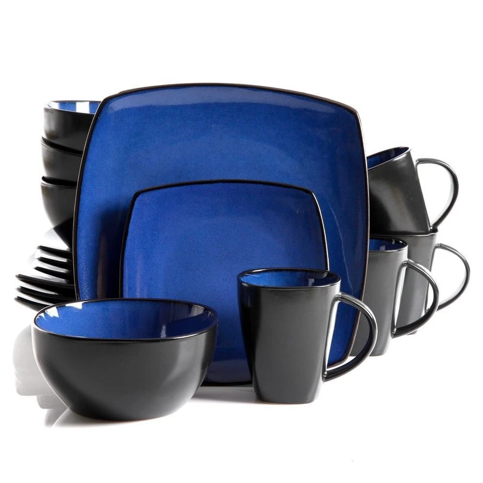 Gibson Soho Lounge 16 pc Dinnerware, Blue Square Shape - Image 1 of 2