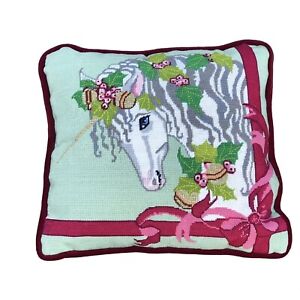 Hand Crafted Unicorn Needlepoint Accent Throw Pillow