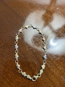 Signed MA 14k Tri Color Gold Diamond Cut Heart Link Bracelet - Picture 1 of 5