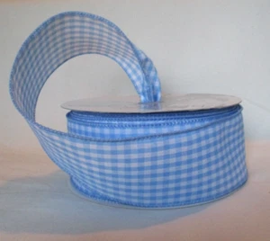 Lion Ribbon 50 Yard Roll Wired Ribbon Light Blue Check Gingham 2 1/2 inch wide - Picture 1 of 2