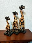 Giraffe's Fair Trade Hand Carved Wooden Set Of 3 Lovely Sculptures Ornaments.