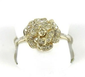 Natural Round Diamond Rose Flower Shape Cluster Ring 14k Yellow Gold .45Ct - Picture 1 of 8